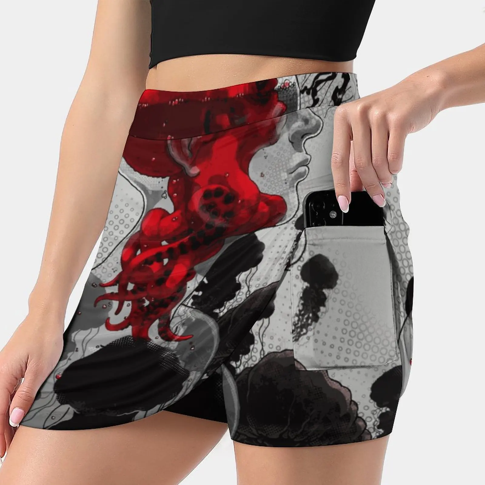 

Control New Women Skirts Double-Layer Printed Short Dress Mini Sport Skirt Octopus Jellyfish Bubbles Ocean Water Liquid