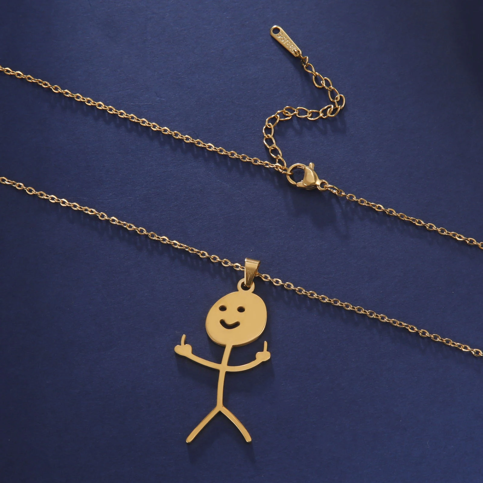 Skyrim Hip Hop Doodle Halskette für Männer Frauen Edelstahl Lange Hals Kette Mode Mittelfinger Stickman Schmuck Neu – Detail 16