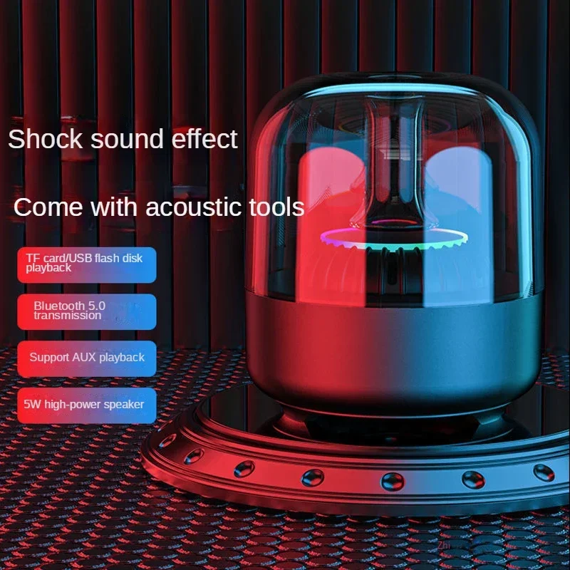 ポータブルガラス製bluetoothスピーカー-ミニホームオフィスデスクトップ-ワイヤレスrgbアンビエントライト-多機能高品質サブウーファー