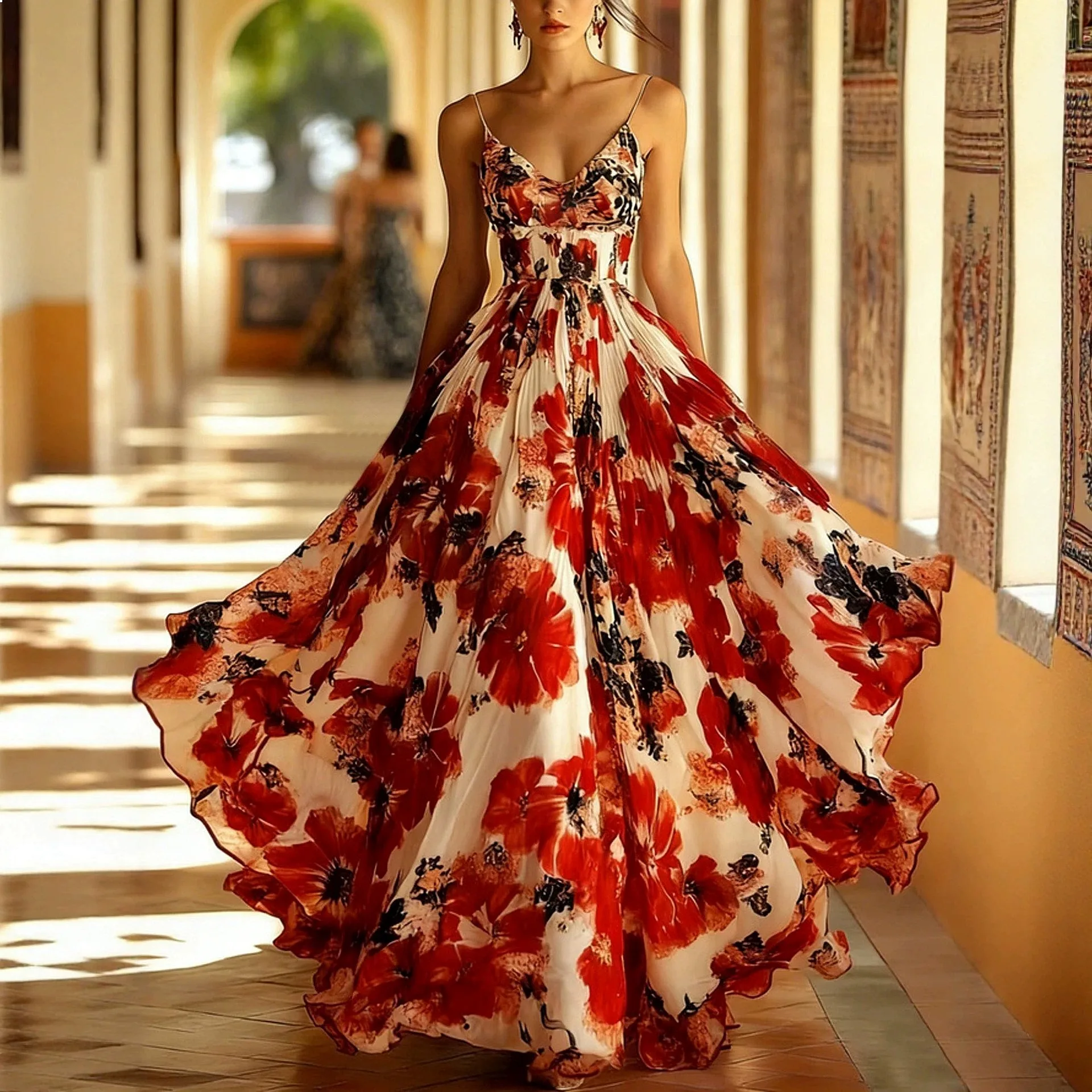 Sexy Floral Print Sleeveless Summer Dress Long Maxi Dresses Casual Beach Sundresses