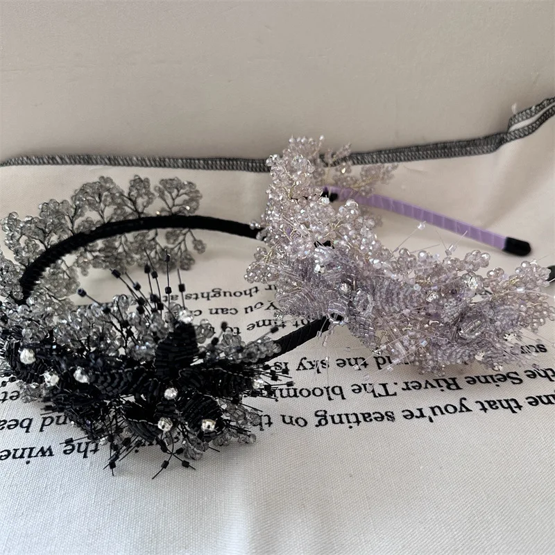 

Baroque Crystal Gemstone Headband for Women Exquisite Mesh Handwoven Rhinestone Leaves Wedding Hair Accessories Luxury Hairbands