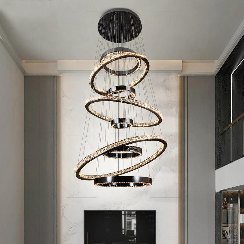 Villa Duplex Large Chandelier Modern Light Luxury High-end Crystal Chandelier With Suspended Ceiling And Hollow Hall Main Light