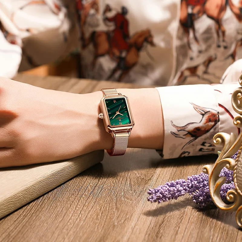 女性用グリーンダイヤルウォッチ,高級クォーツ時計,防水時計,新しいファッション