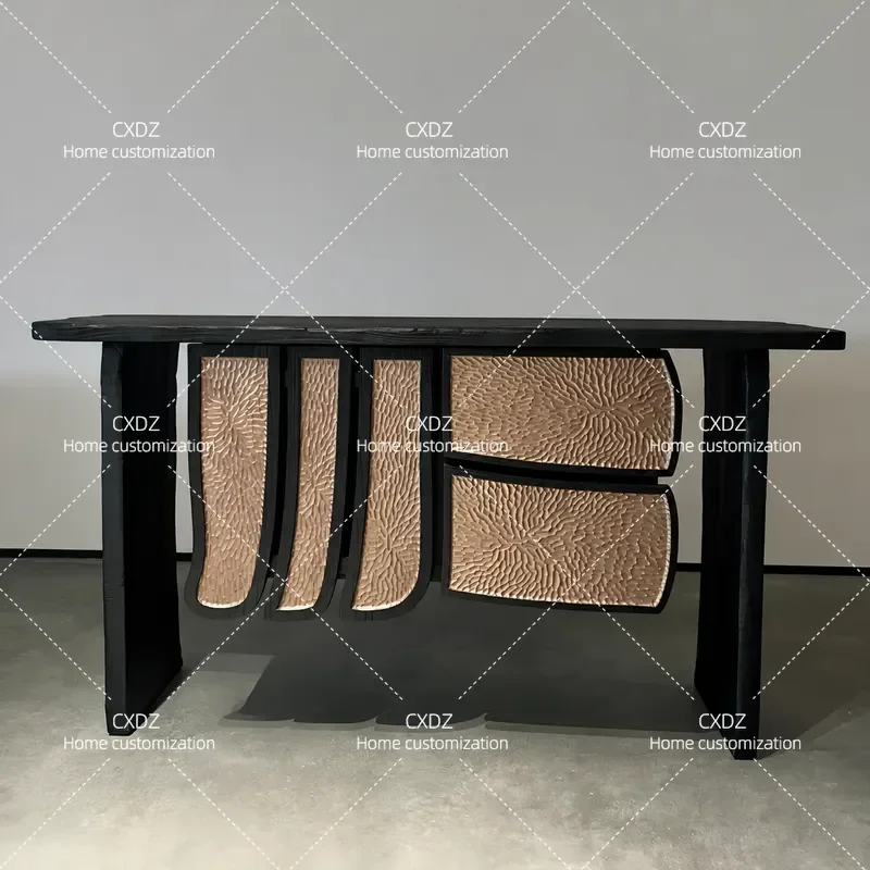 Medieval Solid Wood Carved Entrance Table Living Room Entryway Cabinet Hotel Homestay Retro Decorative Storage Console
