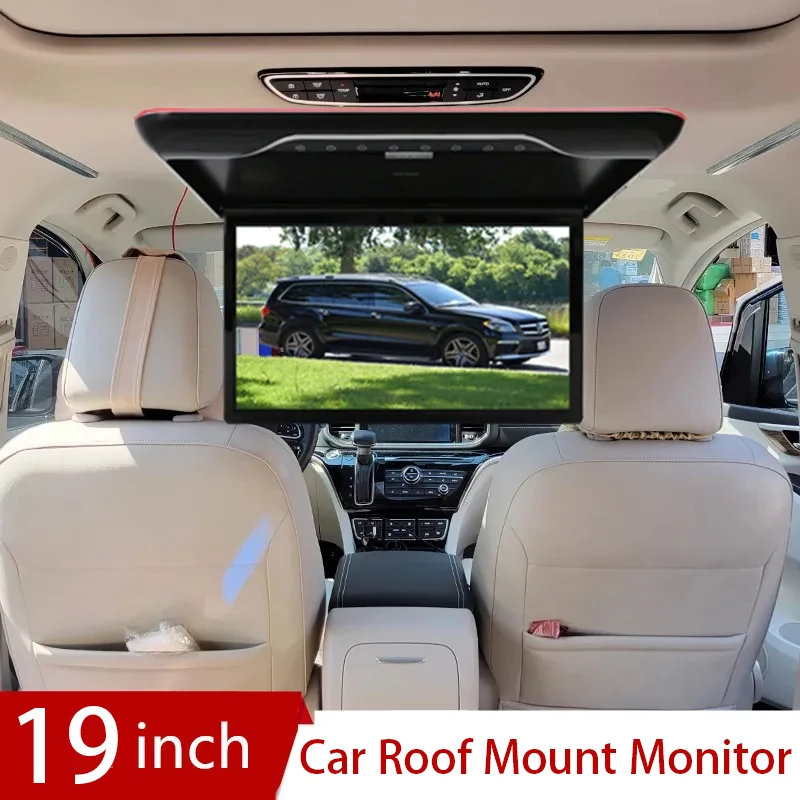 19 Inch Car Roof Mount Monitor HD LCD Screen Motorhome Video Audio MP5 Player Flip Down Auto Ceiling TV Display USB FM 1080P