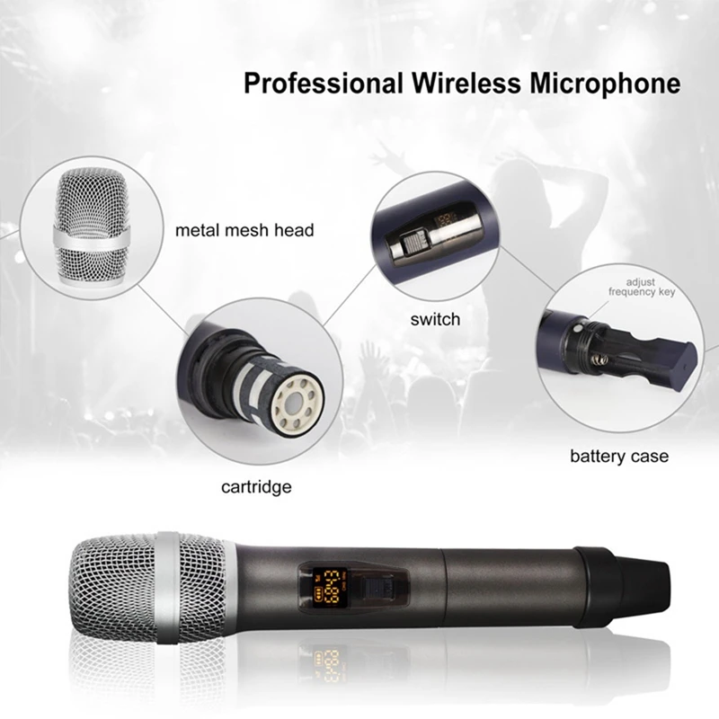 Wireless Microphone System 4 Channel UHF Wireless Microphone Set With Four Handheld Microphones For Karaoke Weddings