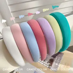 Women Girls Fashion Sponge Wide Edge Candy Color Solid Ornament Hair Hoops Adult Lovely Headbands Female Sweet Hair Accessories