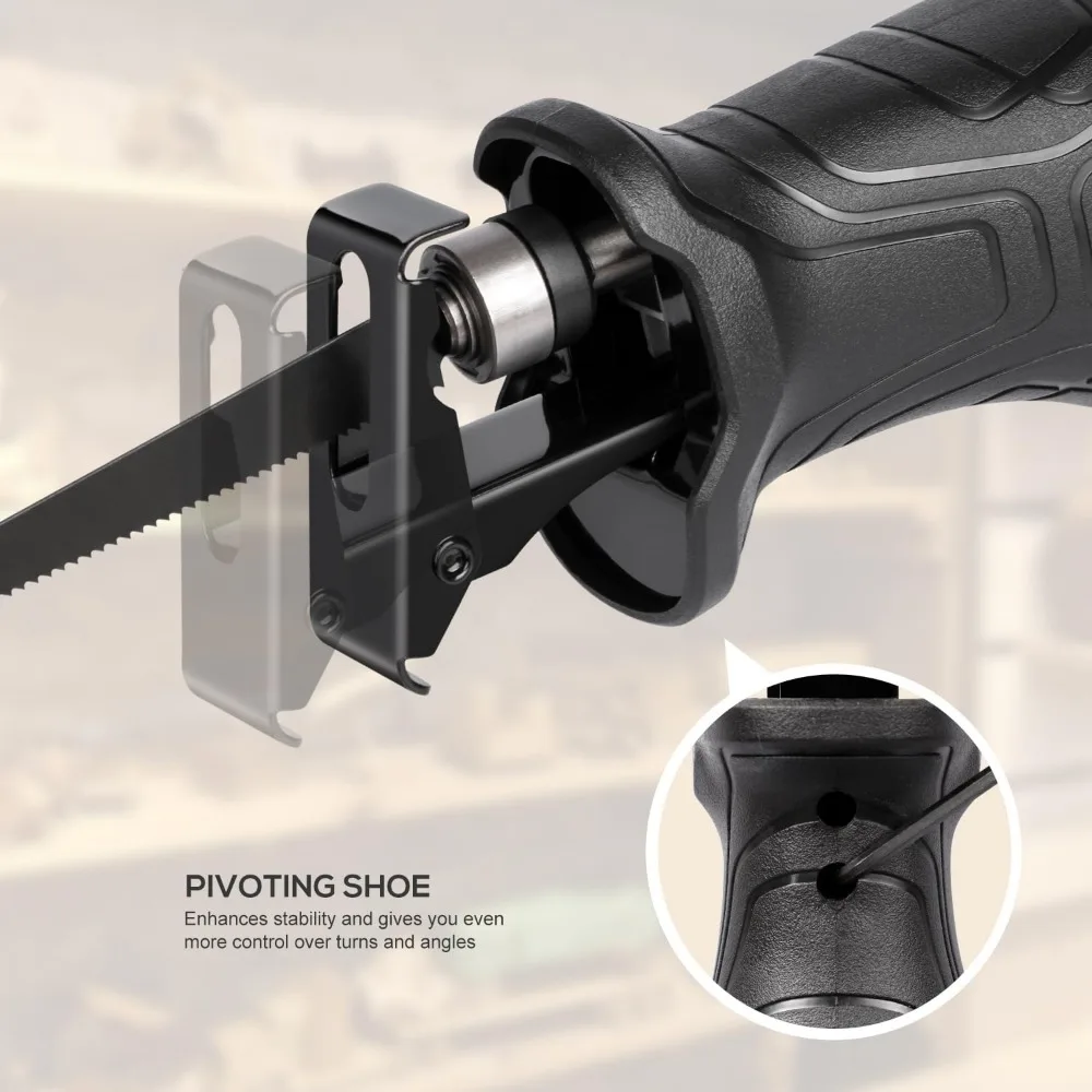 6Amp 2800RPM Variable Speed Reciprocating Saw with 4/5" Stroke, 3 Blades for Wood & Metal Cutting