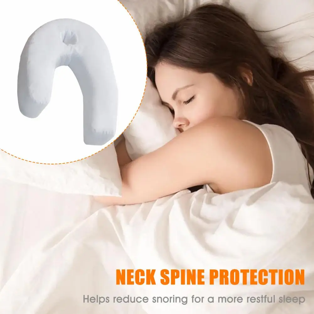 U Shape Pillow Neck Back Pillow Filled with Micro Air Beans Side Sleeper Contour Pillow with Ear Hole for Sleeping on Your Side