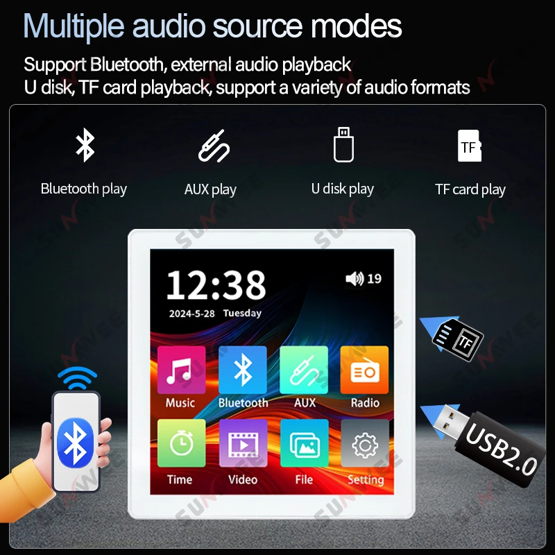 86 نوع شاشة تعمل باللمس الصوت الجدار مكبر للصوت بلوتوث TF FM لوحة تحكم بالموسيقى ستيريو سقف مكبرات الصوت نظام تحكم الصوت