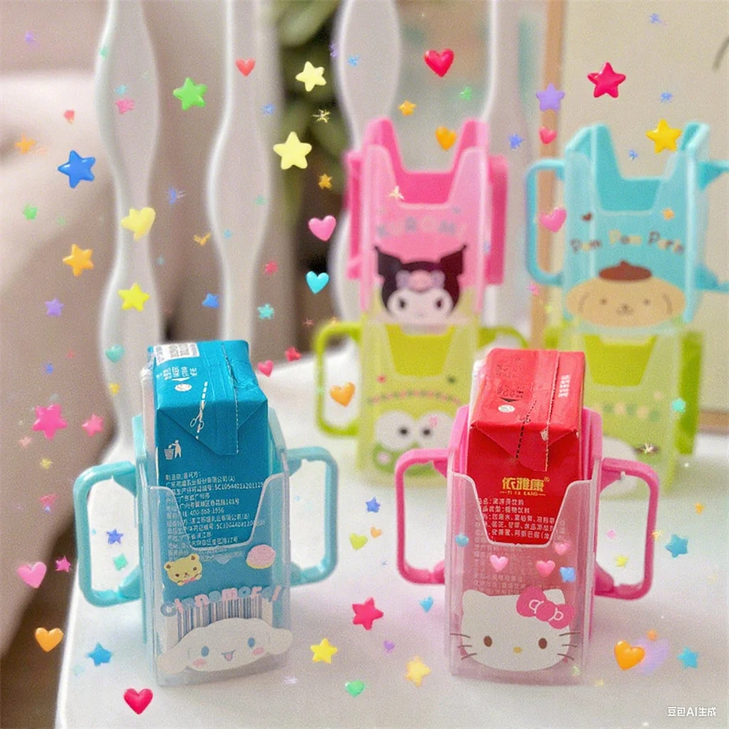 

New Kawaii Hello Kitty Milk Anti scald Anti spill Jacket Cup Holder Scalable boxed children's milk anti squeeze cup holder Gifts
