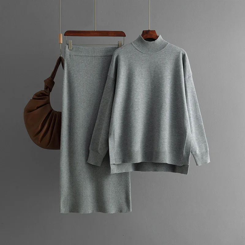 Autumn and Winter Y2k Skirt Europe and America Sweater Suit Half High Collar Half of The Body Two-piece Set Leisure Fashion