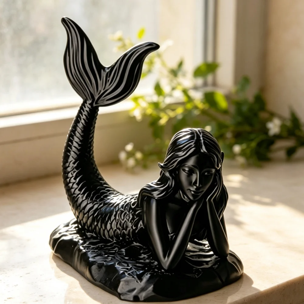 Calm Mermaid Mini Figurine Melancholic Charming Desktop Accessory For Ocean Lovers And Dreamy Bedroom Accent