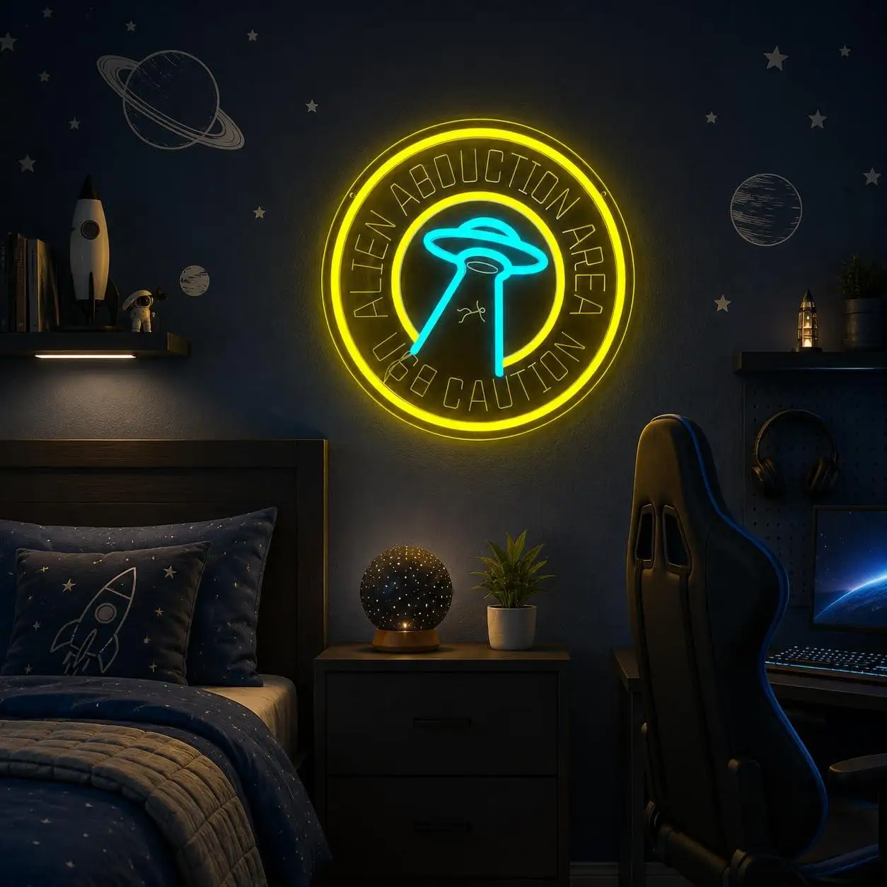 Alien Abduction Neon Sign USB Dimmable LED Lights For Sci Fi UFO Space Gamer Room Man Cave Bar Bedroom Wall Art Decoration Gift