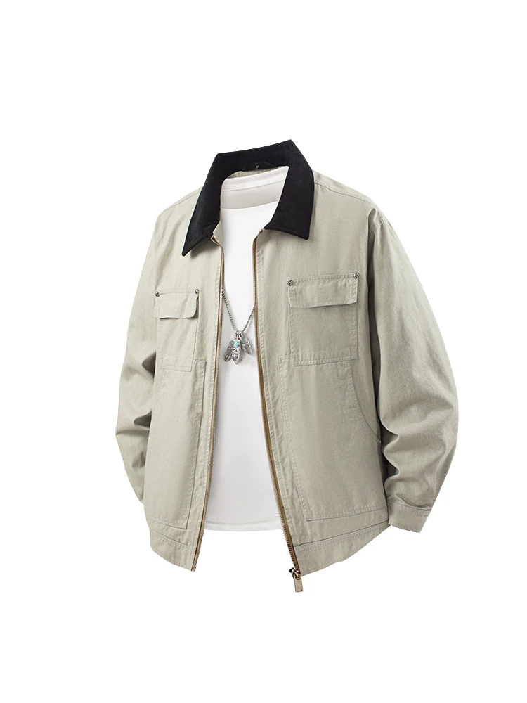 

Fall 2025 Men's Casual Loose Fit Collared Jaet Retro Color Blo Workwear Sle Long Sve Cotton Youth Daily Wear