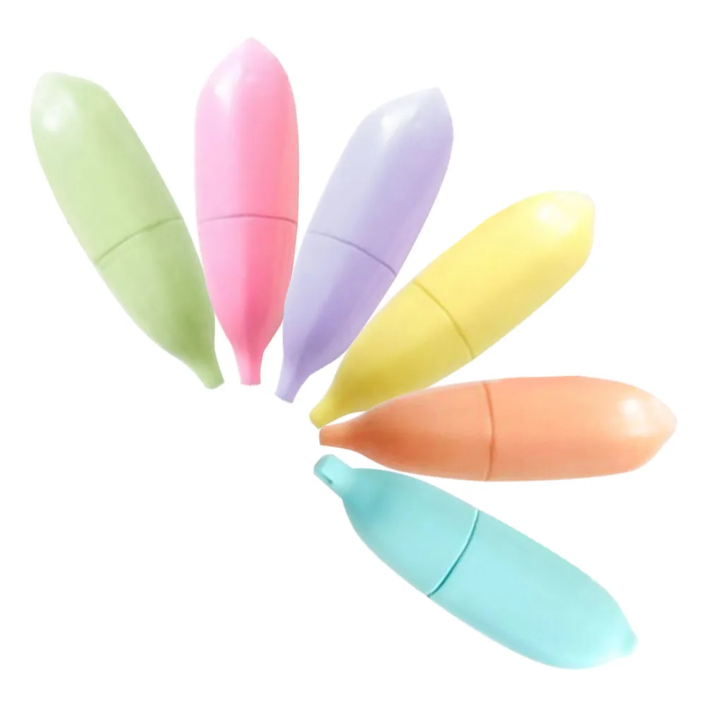

6pcs 6 Colorful Highlighters Banana Shaped Water Based Pigments Long Lasting Rich Colors Note Marking Cartoon Marker Pens Mini