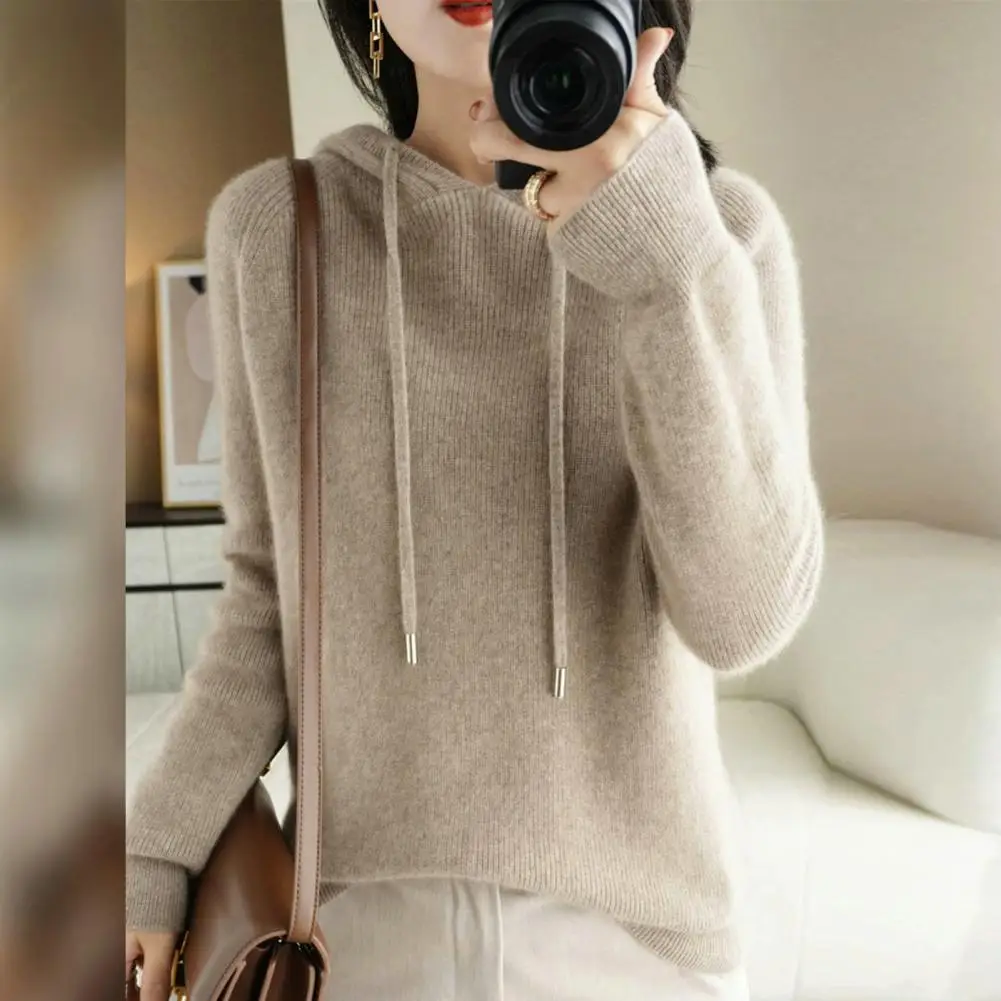 

Knitted Sweatshirt Cozy Knit Sweatshirt Blouse Women's Casual Loose Fit Hoodie with Drawstring Soft Warmth for Fall Winter Fall