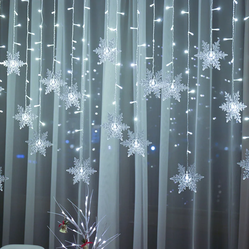 Guirnalda de luces LED con forma de copo de nieve, 8 modos, cortina navideña impermeable, luces de hadas para decoración de fiesta, guirnalda de boda, novedad de 2023