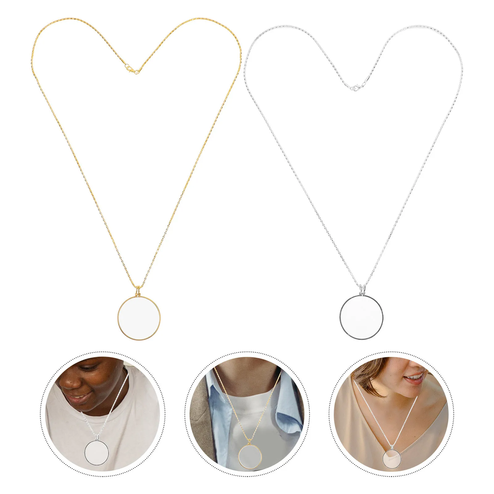 

2Pcs Exquisite Magnifier Necklace Good Helper for Clear Reading Portable Design Durable Gift Magnifier Lens Necklace