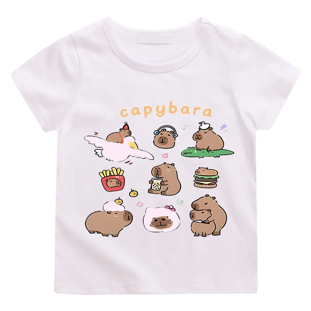 Capybara Series Family Kids Cartoon T-shirt for Boy Animal Print Animals Baby T Shirt Girls Tops Tees Kids Clothes Originality