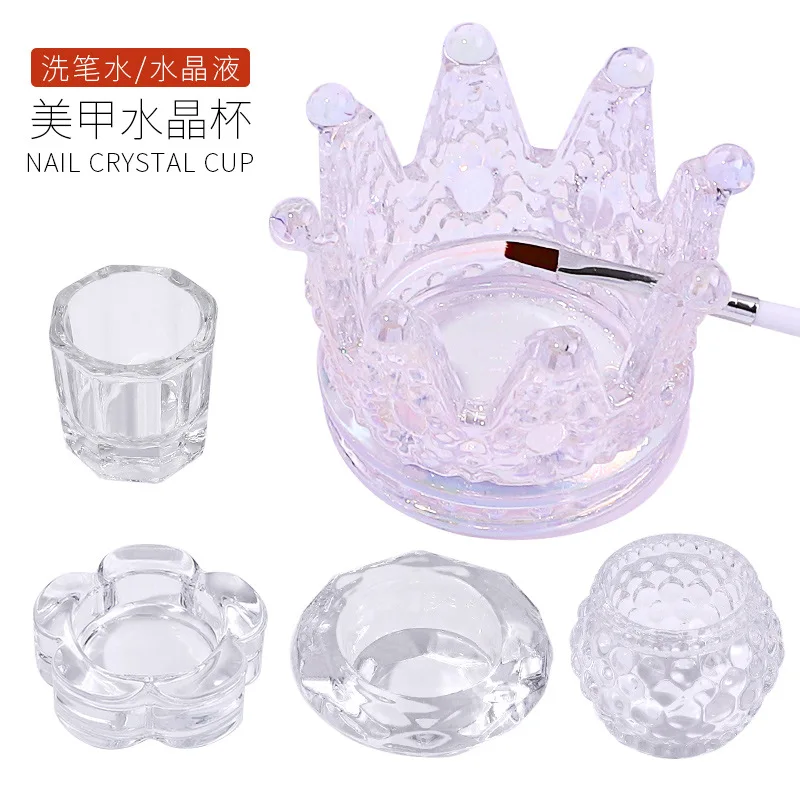 1 stks Kristalglas Acryl Poeder Vloeibare Nagel Cup Clear Dappen Bowl Bekerhouder Container Apparatuur Nail Art Gereedschap