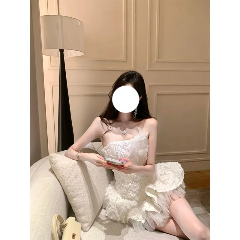 

Spring 2026 Pure Desire Embroidered Puffy Dress Women's Slim Fit Bustier Skirt Waist Cinch Cotton Ball Gown Style Party Dress