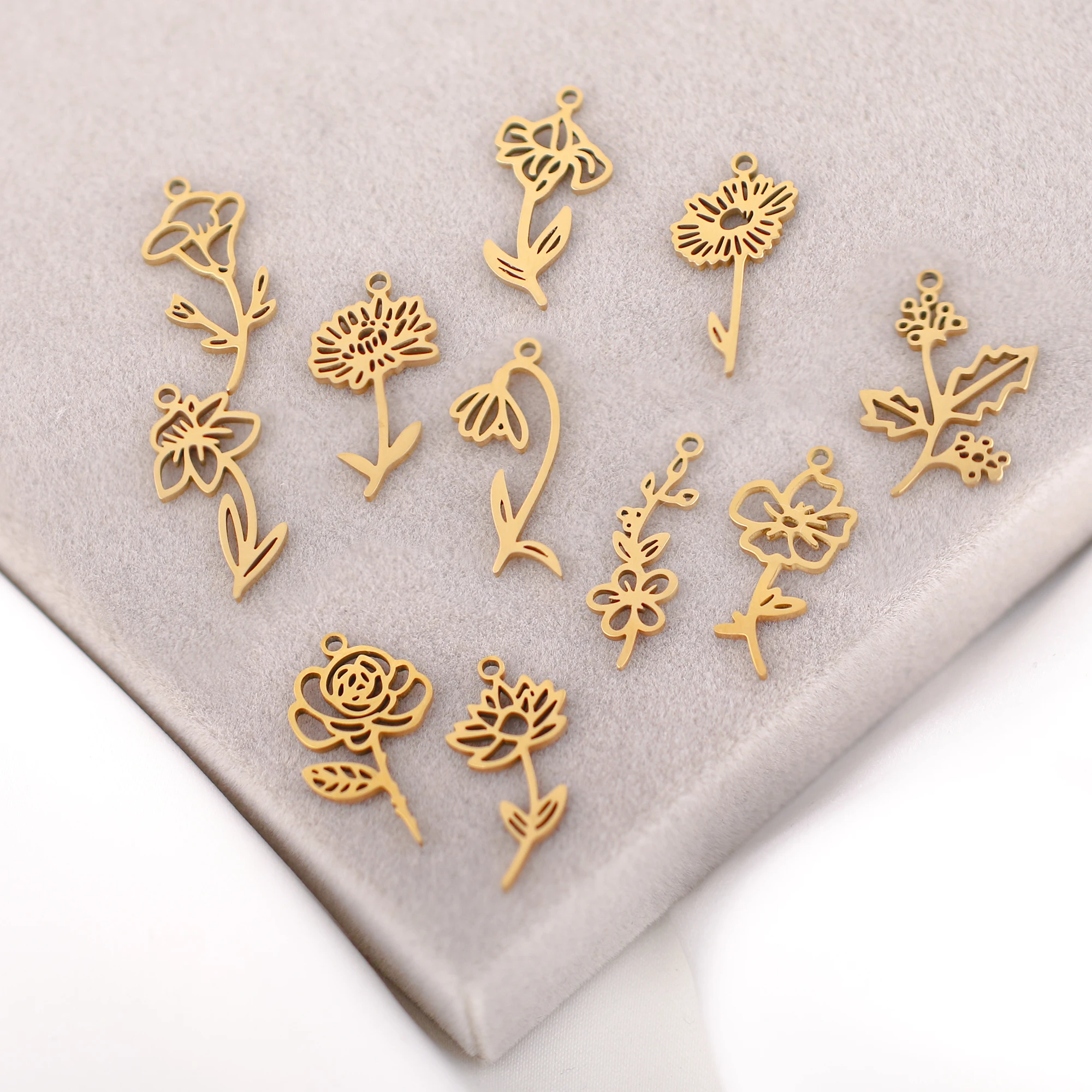 5PCS Edelstahl 12 Geburt Blume Charms Rose Anhänger Für Die Herstellung Von Halskette Armband Ohrringe DIY Schmuck Zubehör Großhandel – Detail 3