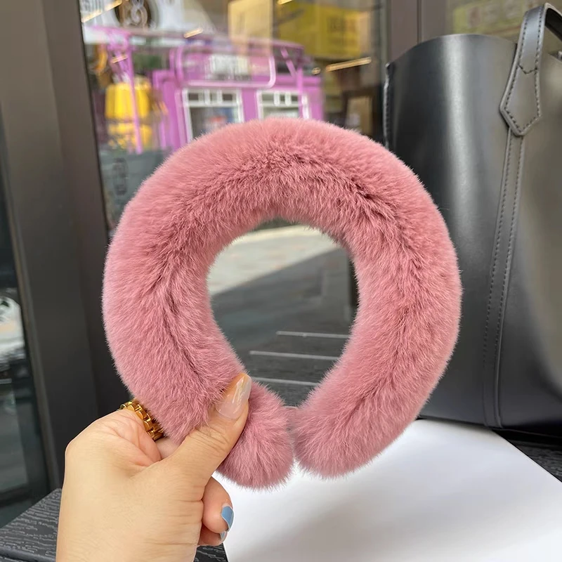 Furry Headwear Women Hair Bands Real Rex Rabbit Fur Headband CX-E-40