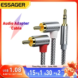 Essager RCA 오디오 스테레오 케이블 잭, 앰프 오디오 홈 시어터 와이어용 스플리터 수 어댑터, 90 ° 각도, 3.5mm-2RCA 케이블