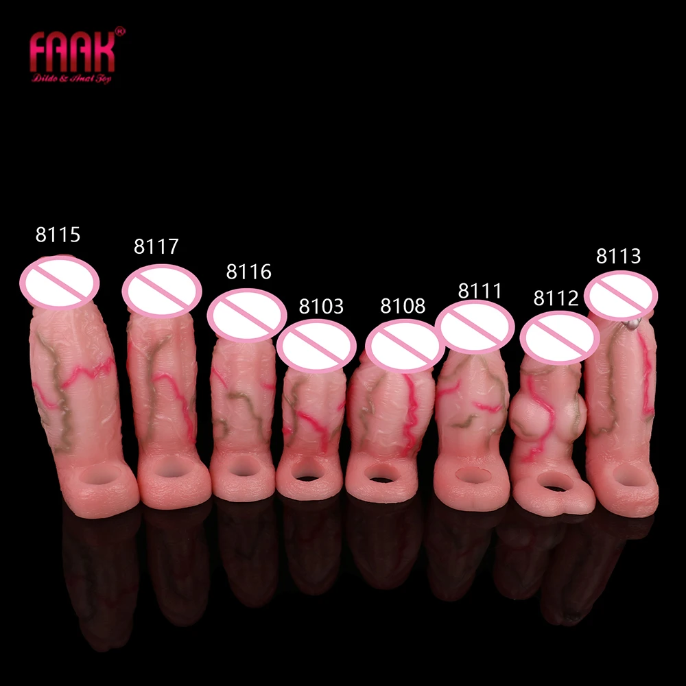 FAAK Silicone Penis Sleeve Delay Ejacualtion Realistic Flesh Dildo Sheath Penis Ring Cock Enlargement  Sex Toys For Men