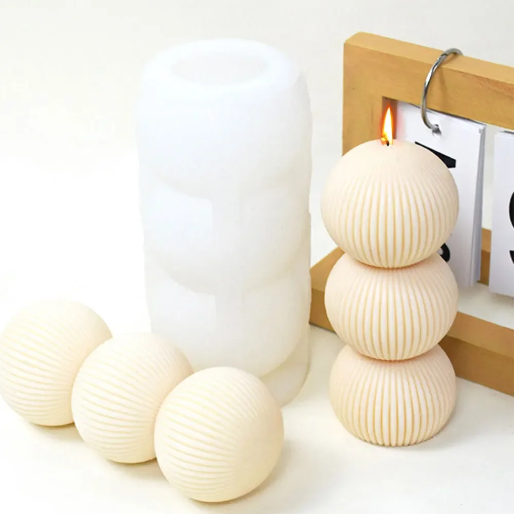Three Layers Stripe Round Candle Silicone Mold Geometry Triple Round Plaster Resin Making Set Chocolate Icicle Mould Home Decor