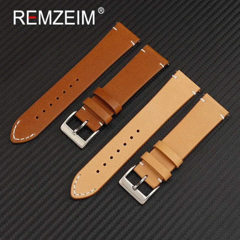 REMZEIM Hot Sale Quick Release Leather Watch Straps 16mm 18mm 20mm 22mm 24mm Watchbands Calfskin Leather Bracelet  Buckle