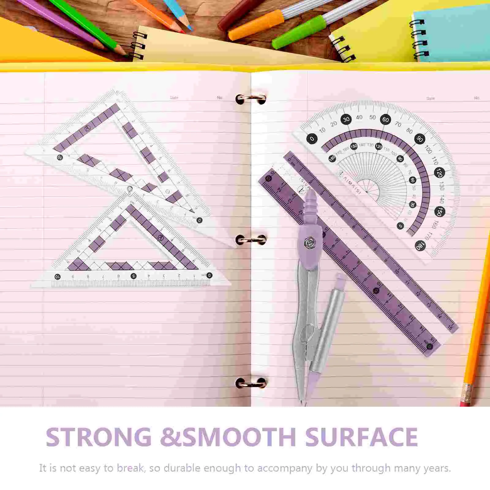 Ensemble de règles rapporteur et boussole, dessin de bureau, fournitures de géométrie, étudiant, triangle d'acquisition
