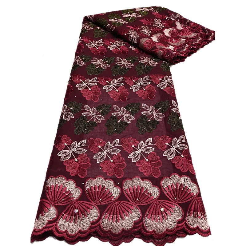 Swiss Voile Lace Fabric With Stones In Switzerland High Quality Afican Cotton Embroidery Lace Fabric For Handicraft Party Dress