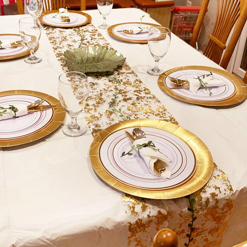 273/500cm Wedding Table Runners Rose Gold Sequin Metallic Mesh Tablecloth For Wedding Christmas Birtdhay Home Party Table Decor view 4