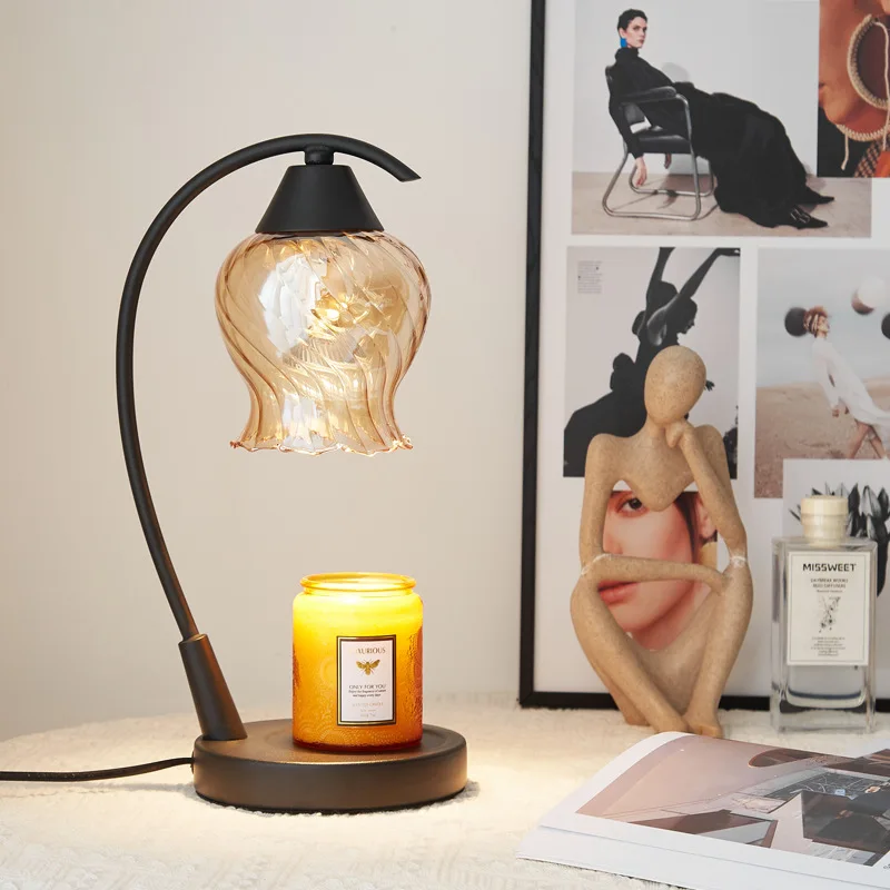 Elegant Home New Rose Glass Scented Electric Candle Heater Melt Wax Lamp Bedroom Atmosphere Table Lamp Essential Oil