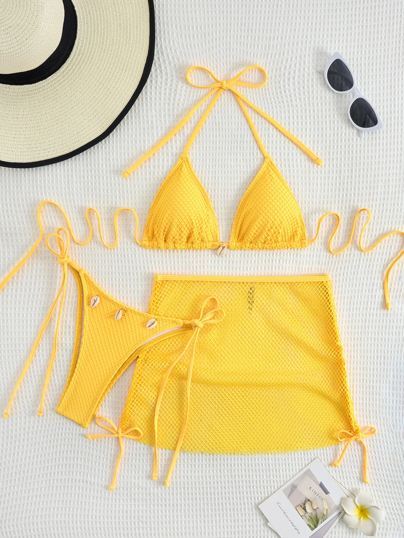 2025 Summer New Simple Solid Color Women Split Bikini Sexy Strap Female Beach Swimsuit Three Piece Sets