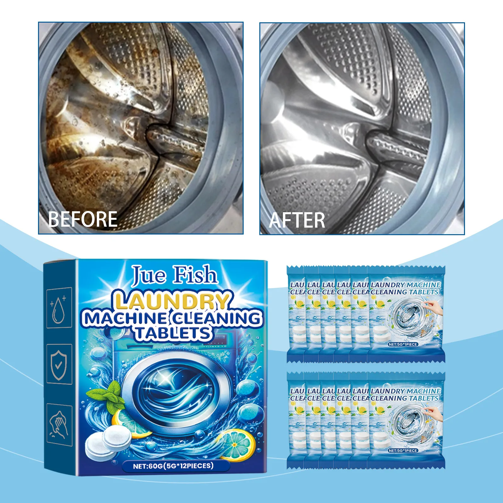 Washing Machine Cleaning Effervescent Tablets, Powerful Dirt Removal, Cleaning Effervescent Tablets, Powerful Cleaning Tablets