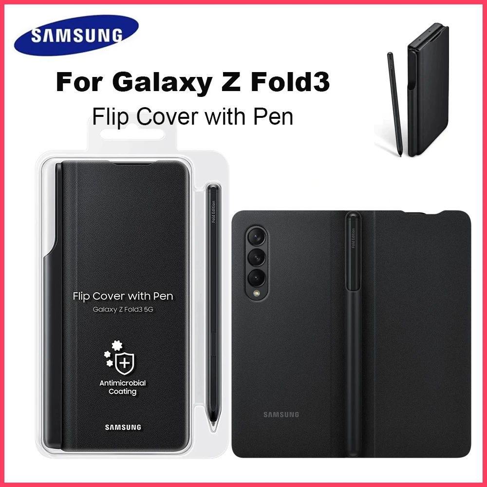 Original SAMSUNG Galaxy Z Fold 3 Phone Case with S Pen  Z Fold3 Flip Cover with Pen Protective Cover