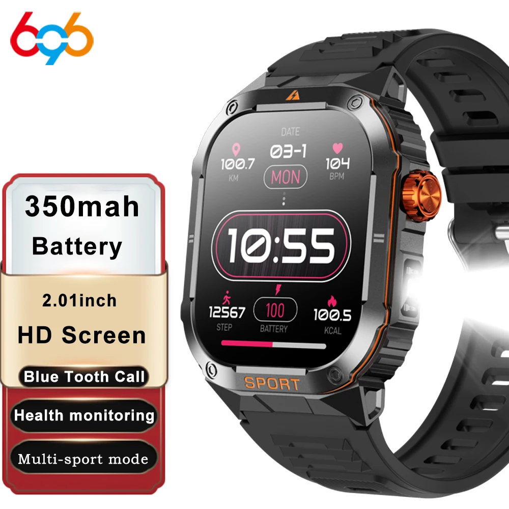 New Sports Outdoor Fitness Smartwatches Waterproof Health Strong Light Flashlight Weather Smart Watch 300mah Battery Custom Dial