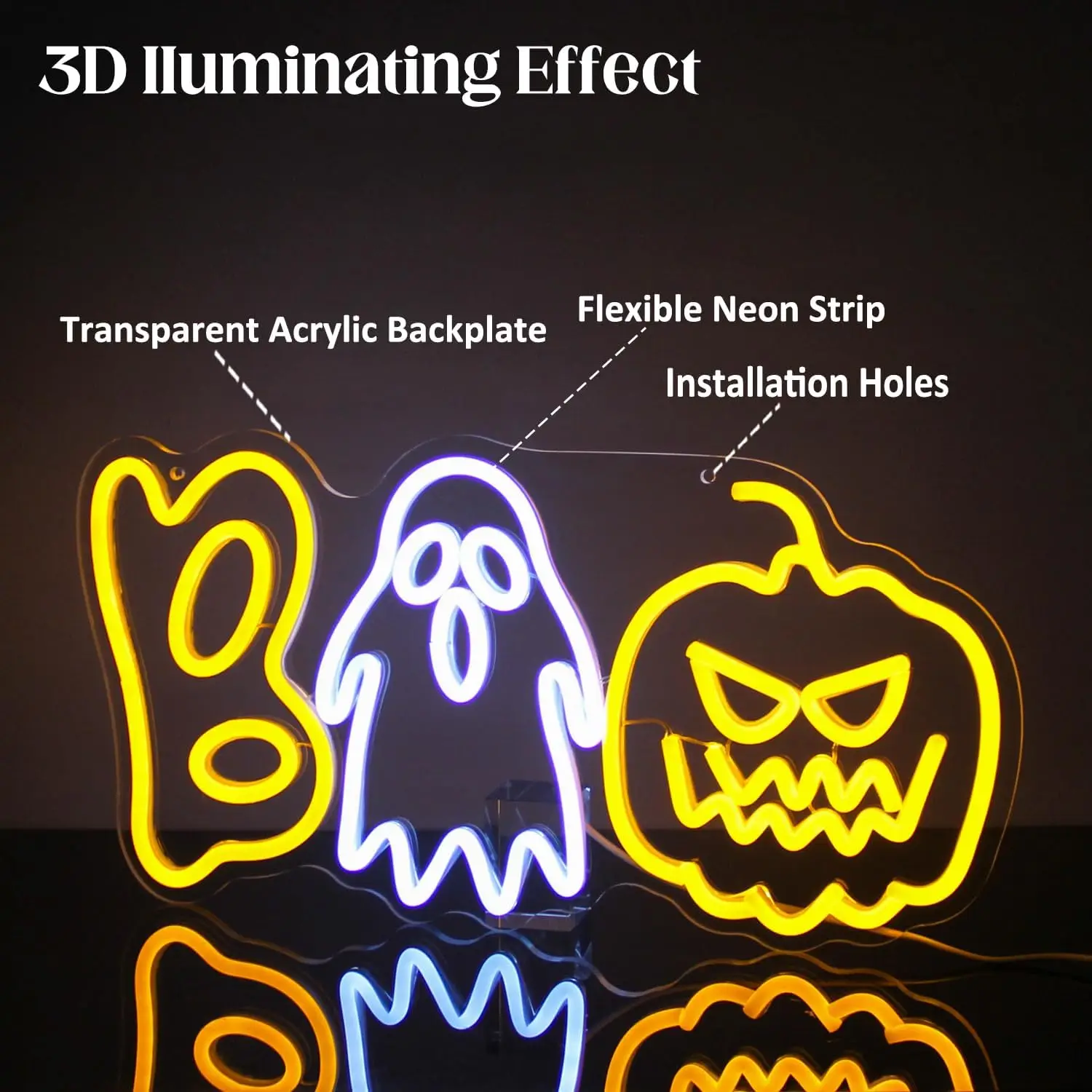 Halloween Boo Neon Sign for Wall, Fantasma, Abóbora, Neon Light, Assustador, LED Neon, Decoração para Quartos, Bar