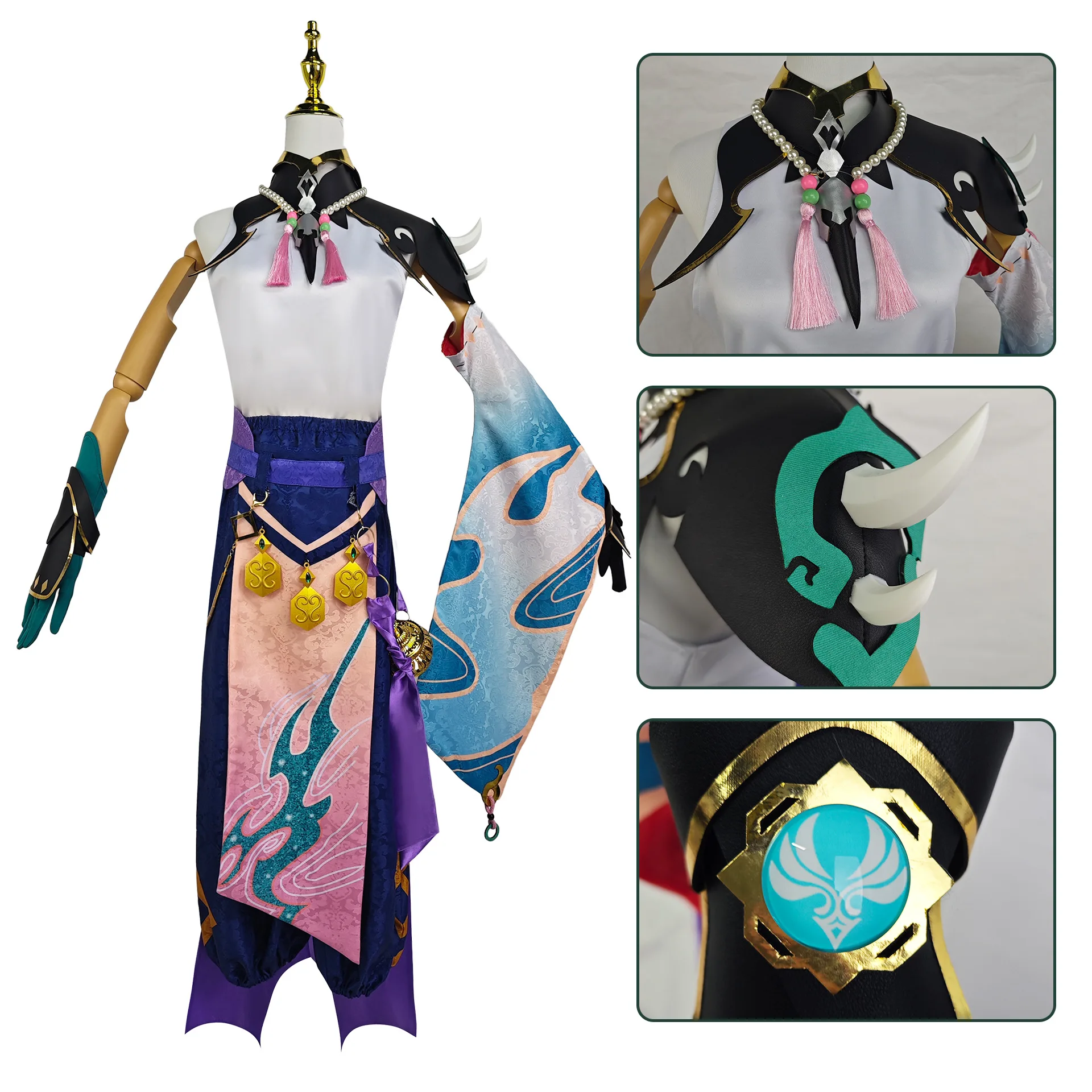 Xiao Genshin Impact Cosplay Costume Uniform Anime Top Sleeve Wig Shoulder Armor Complete Game Chinese Style for Halloween Outfit