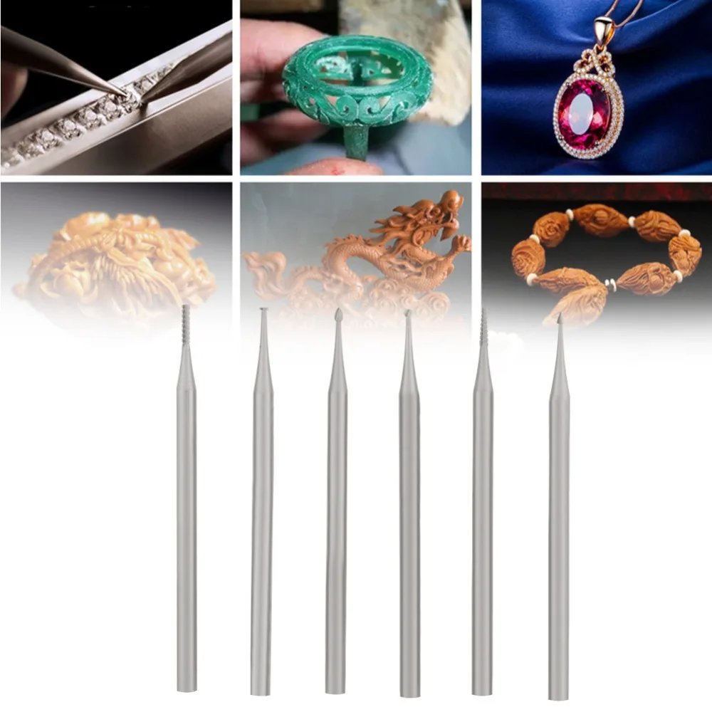 

6pcs Professional Alloy Steel Miniature Drill Silver Thin Set Carving Bits Engraving Milling Cutter Wood Carving