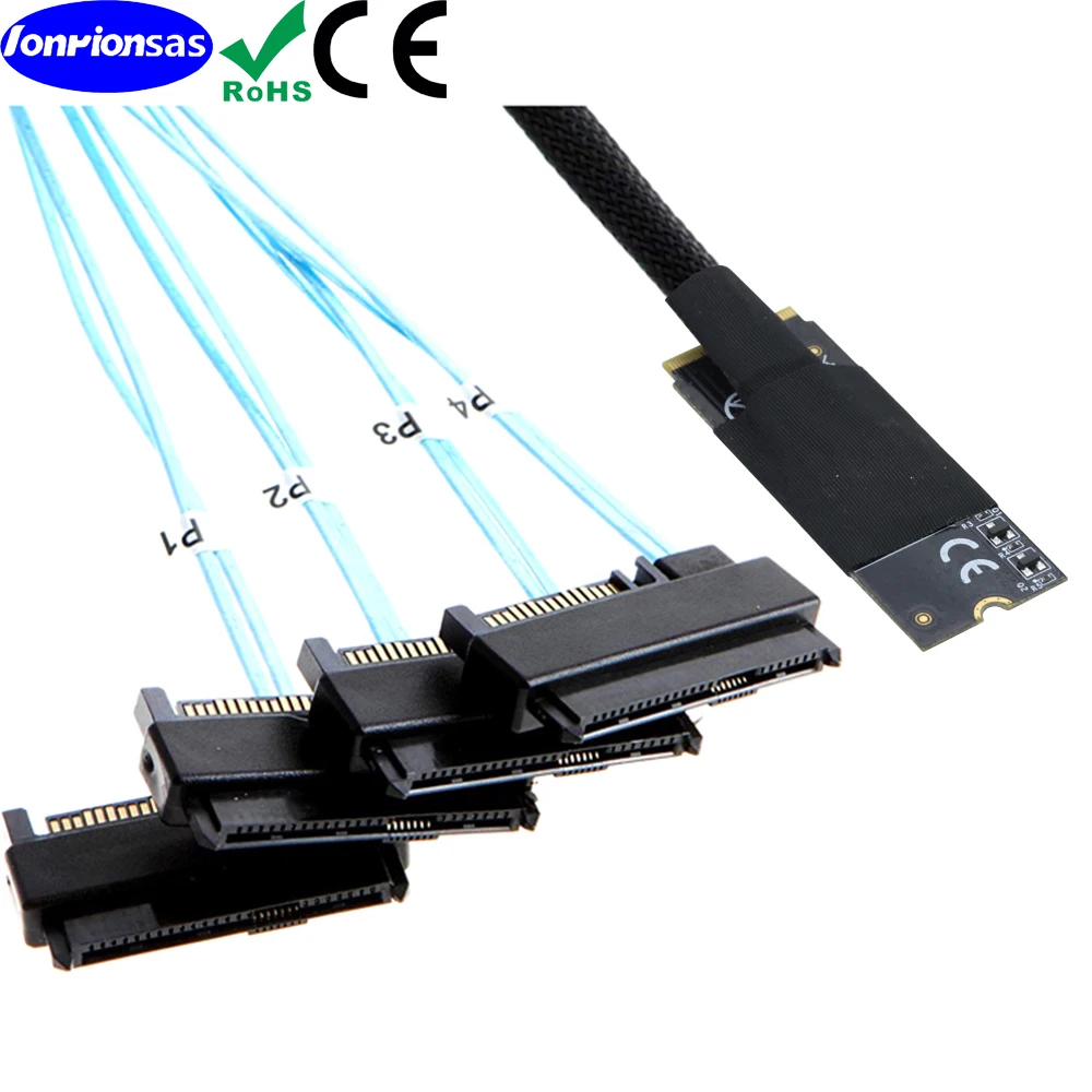 M.2 SFF-8643 to 4X SAS SFF-8482 2 in 1 NVME PCIe SSD Adapter & Cable for Mainboard Intel SSD 750 p3600 p3700