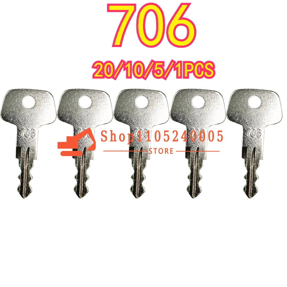 

20/10/5/1 шт. 706 новые ключи зажигания для крышки топливного бака экскаватора, ключ крышки топливного бака