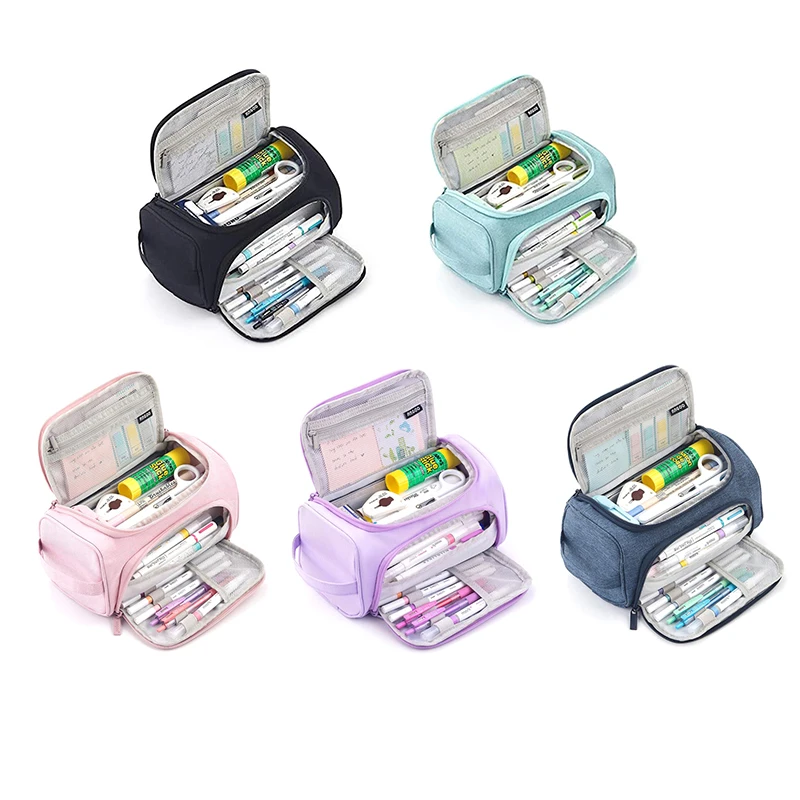 Dual-side Open Pen Bag Pencil Case Big Capacity Hand-held Storage Pouch Stationery Organizer For School College