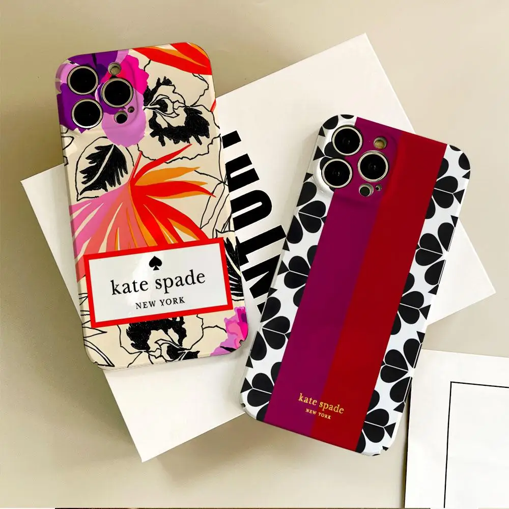 Чехол для телефона K-Kate-SpadeS с цветком для IPhone 16, 15, 14, 13, 12, 11 Plus Pro Max Mini, глянцевый HD, твердый пленочный чехол