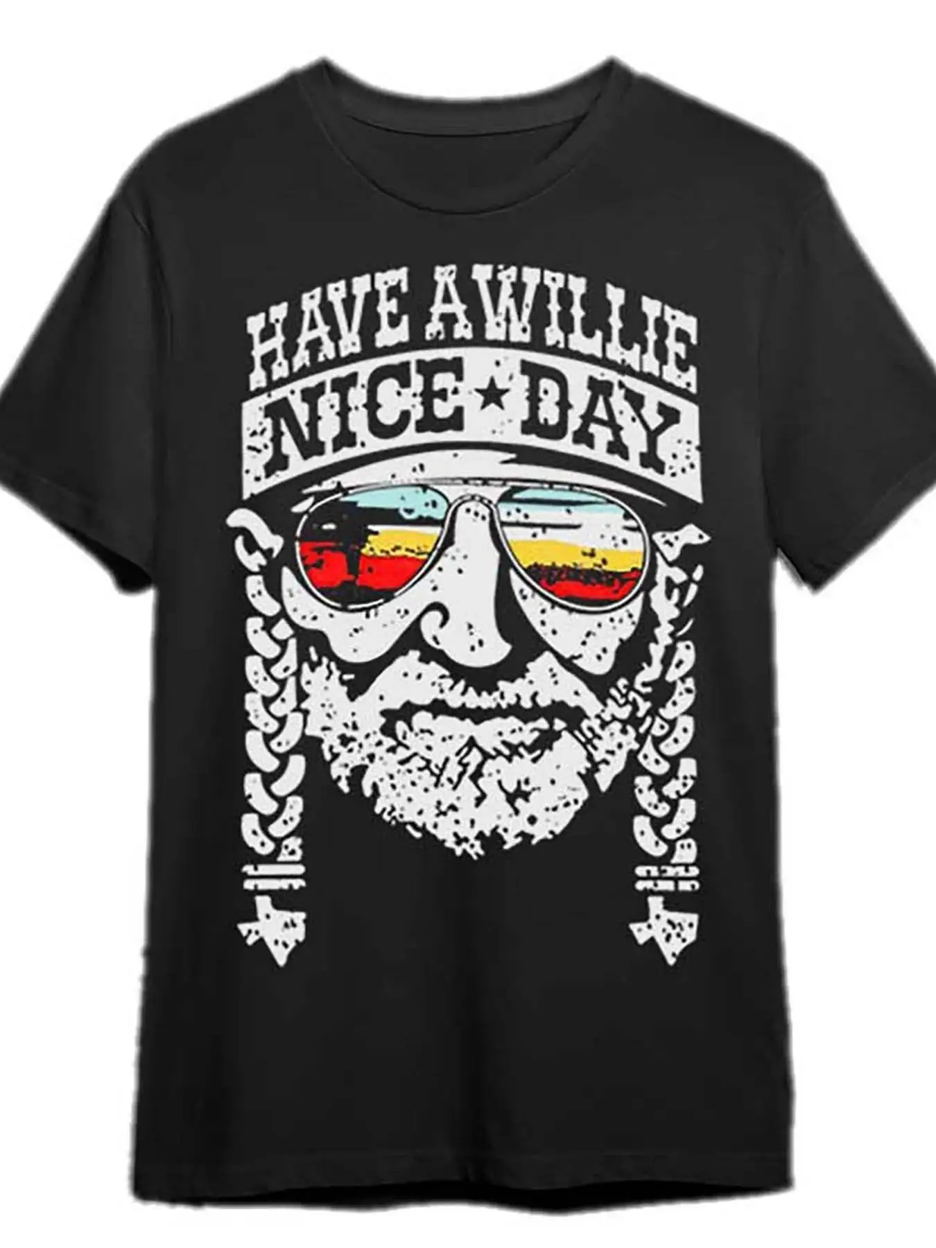 Men'S Plus Size Men's Plus Size HAVE A WILLIE NICE DAY Retro Graphic T-Shirt - Black Tee with Colorful Sunglasses Design and Stylized Illustration, Vintage Feel with Distressed Look, Perfect for Casual Wear