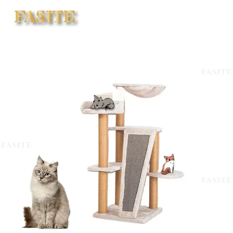For Cat Climbing Frame Sisal Post Scratch Resistant Wear Resistant Multi Layer Cat Tree with Nest and Toys for Indoor Pets