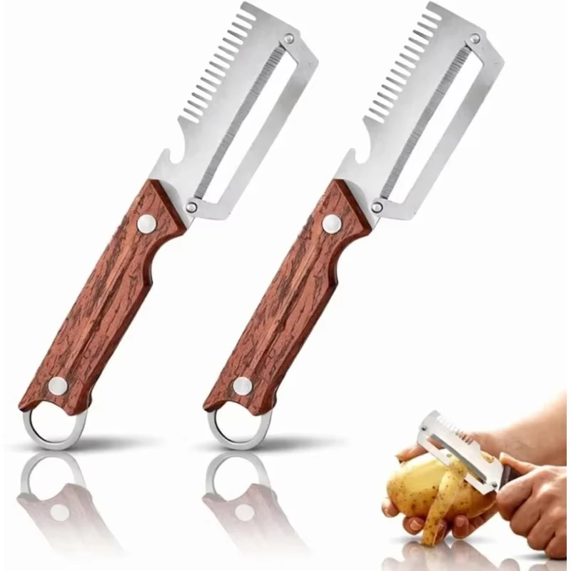3 in 1 Multi-Functional Vegetable Peeler Stainless Steel Fruit Peeler Knife with Handle for Peeling Fruits Shredding Scallions